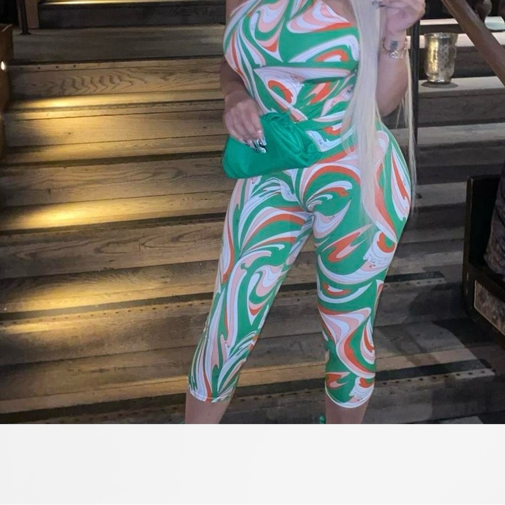 Emilio Pucci Green and Orange leggings set top and bottom